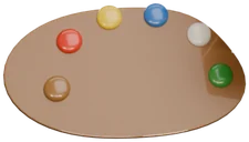 A wooden paint palette with dabs of paint