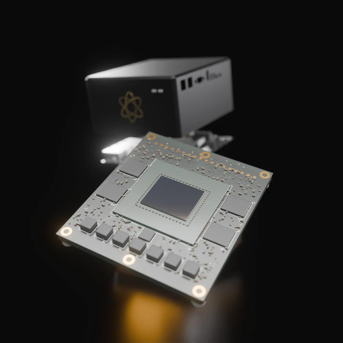 Spot's compute module, turned over to show its processor and memory